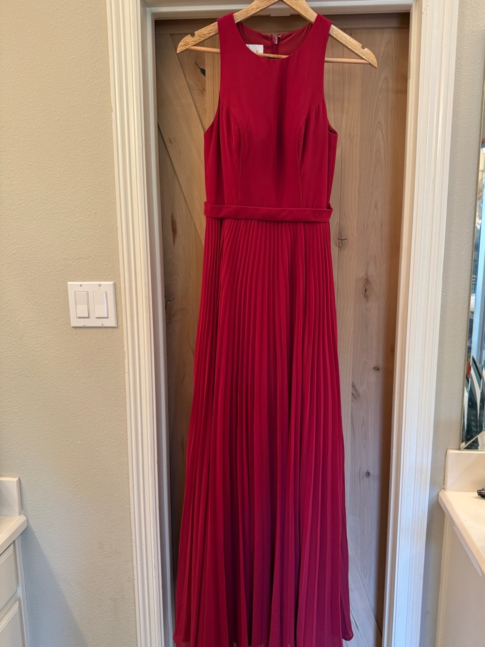 Azazie Red Sleeveless Pleated Maxi Dress
